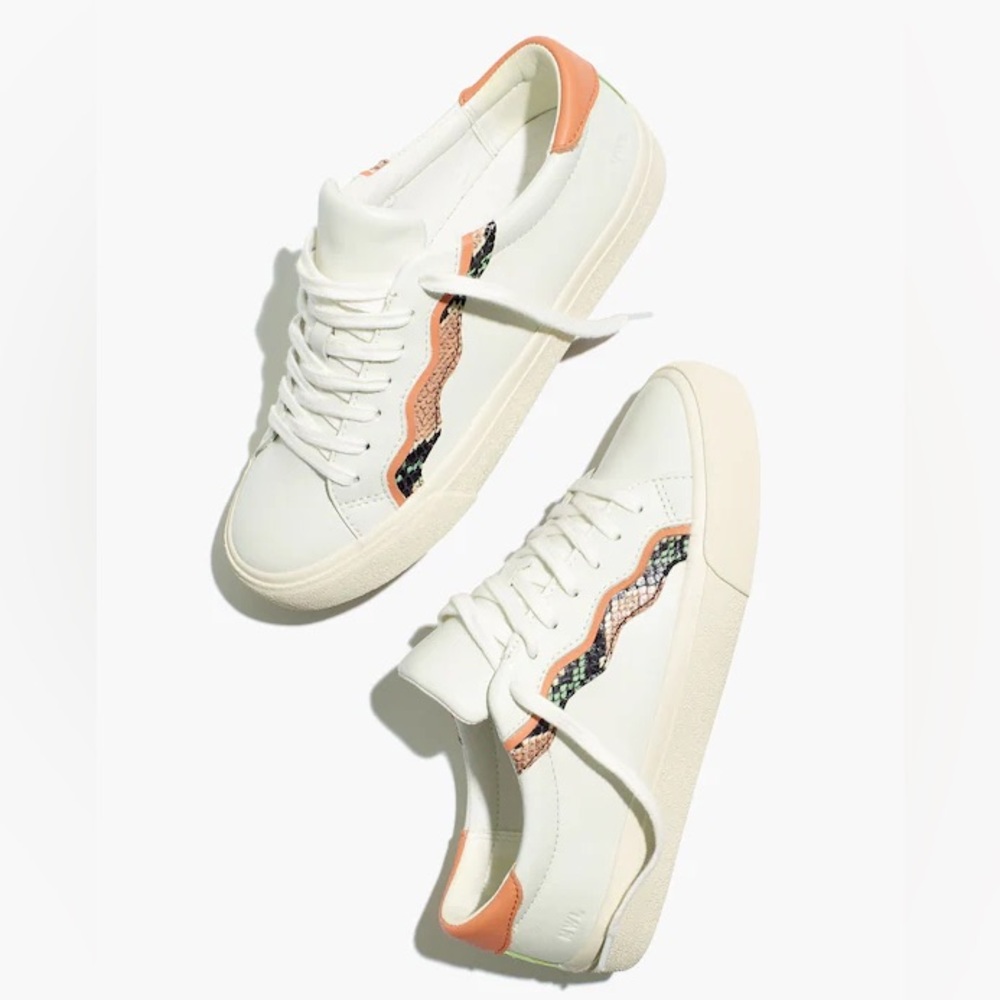 NEW Madewell Sidewalk Low Top Sneakers Snake Embossed Leather Wave Edition 7